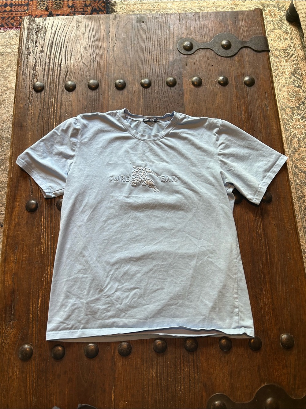Burberry Pale Blue Short Sleeve Embroidered Logo Tee